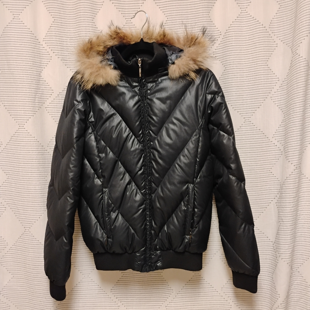 Baleno Down Black Puffer Jacket with Removable Faux Fur Hood Girls Size XL